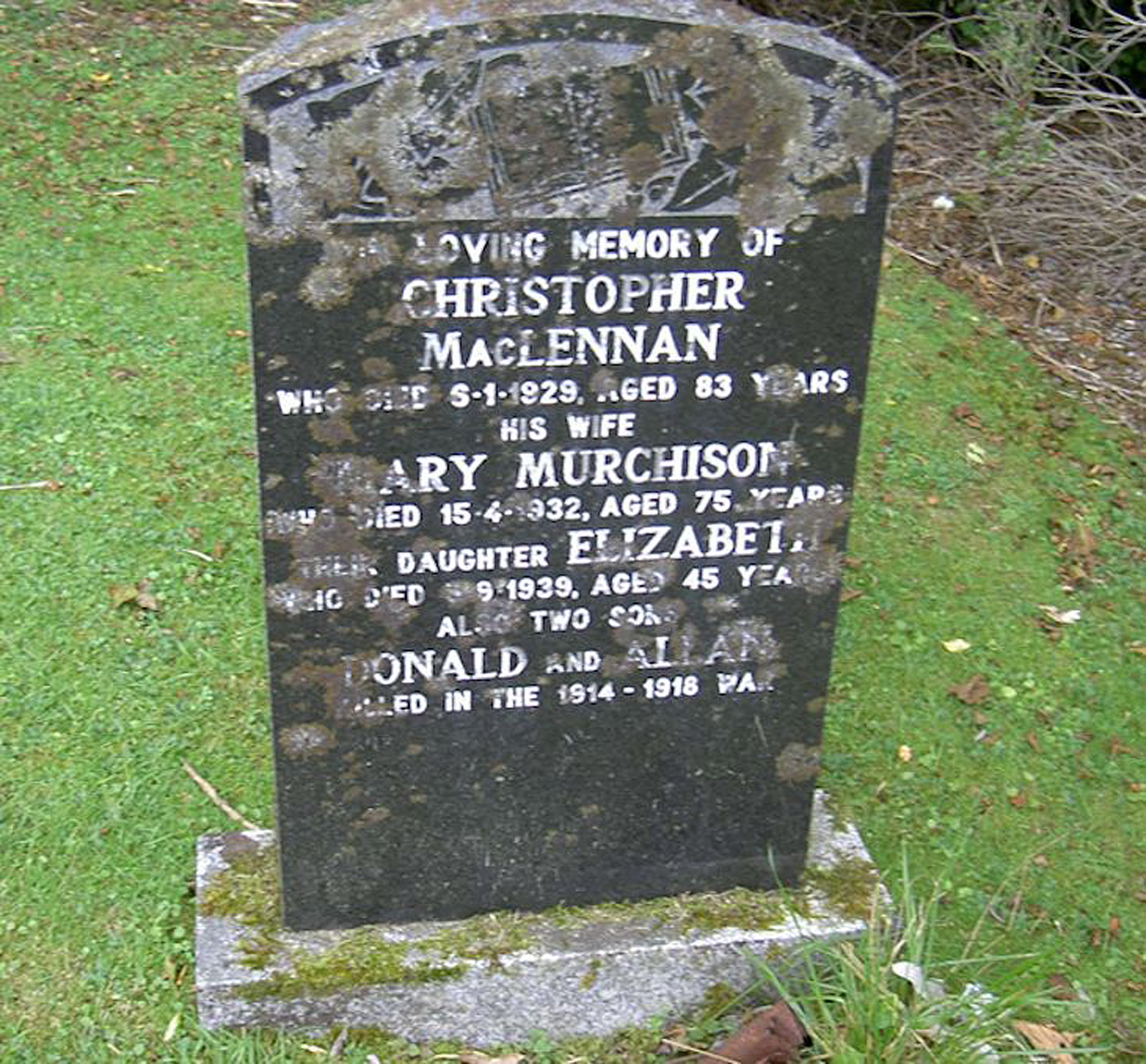 Photo of headstones/Christopher MacLennan died 1929 MI Red Point, Glenshiel